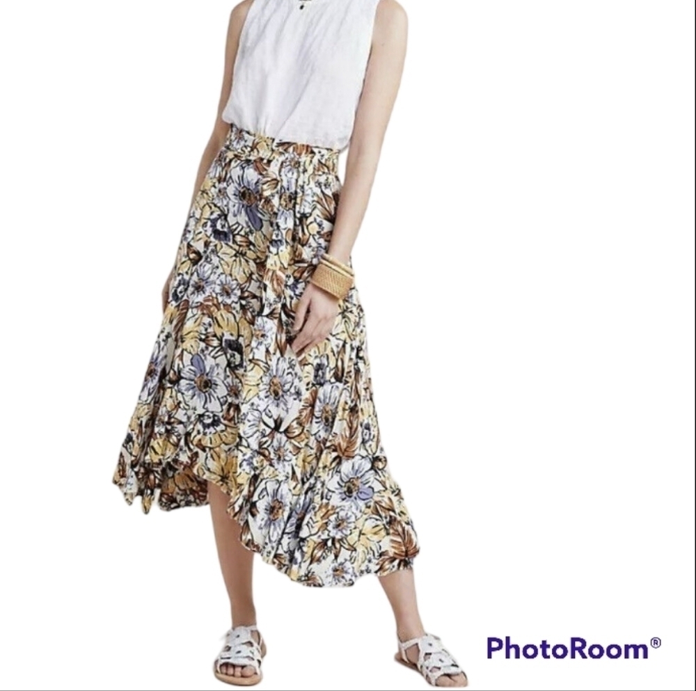 Faithfull The Brand x Anthropologie Kamares Floral Skirt Sz 2 Asymmetrical